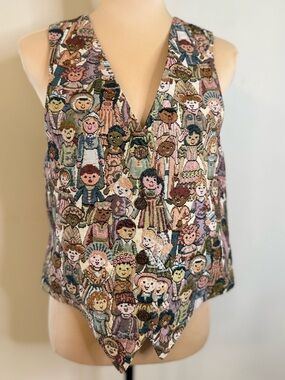 Nadia vintage vest eclectic inclusive people pattern FLAW SZ M